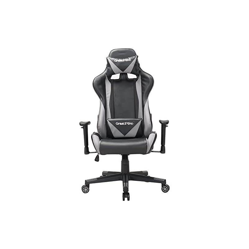 Back PU Leather Swivel Gaming Chair with Adjustable Lumbar Support Headrest Footrest Video Game Chair Racing Office Chair (Bule)