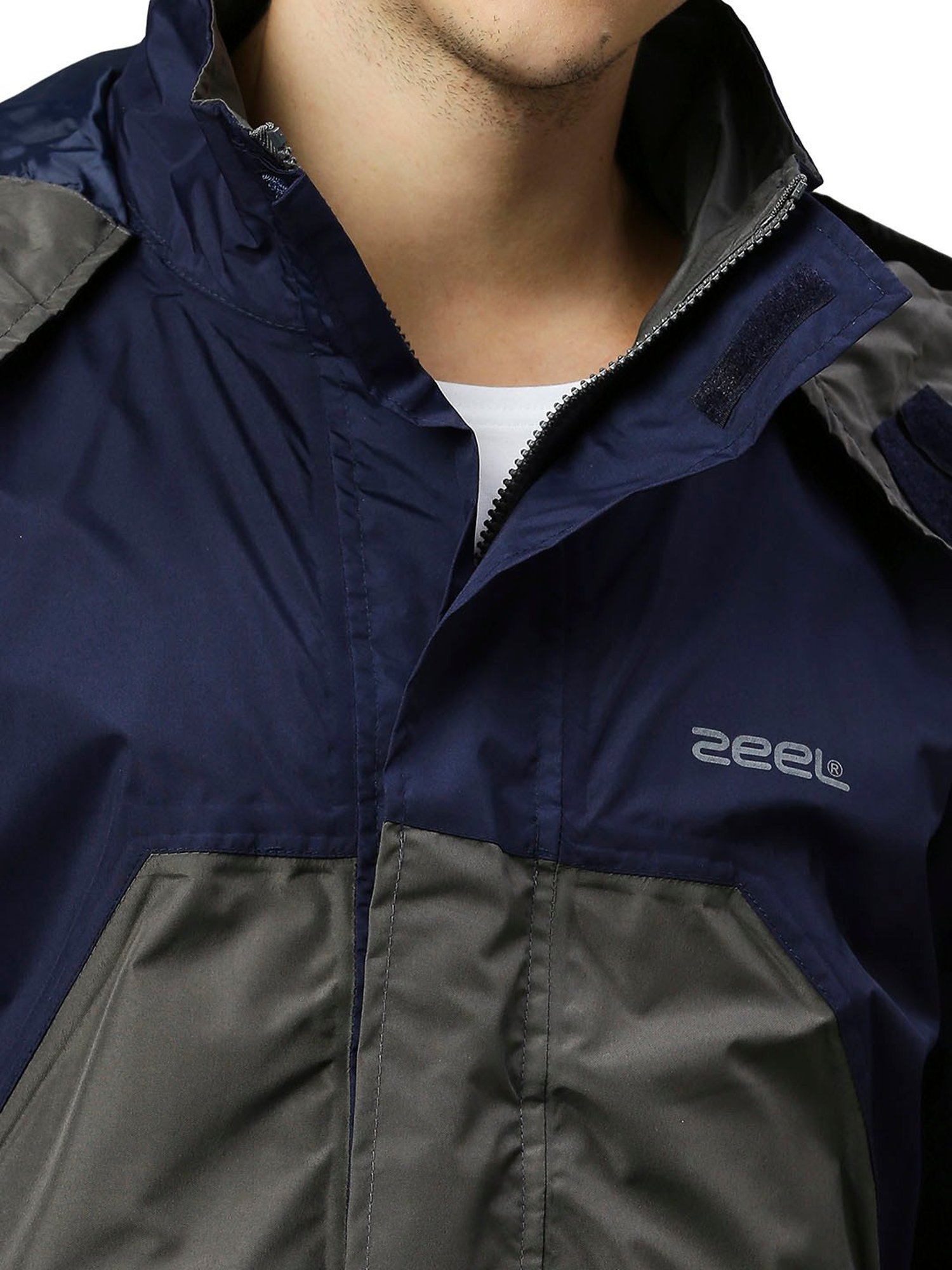 Zeel Navy & Grey Colour-Block Rainwear Jacket