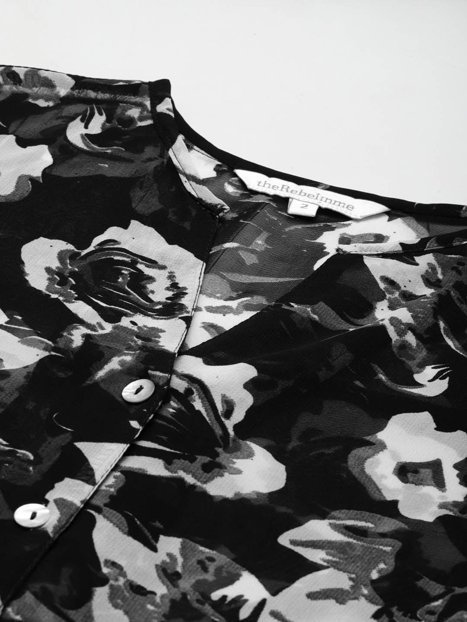 theRebelinme Black & Grey Floral Print Shirt