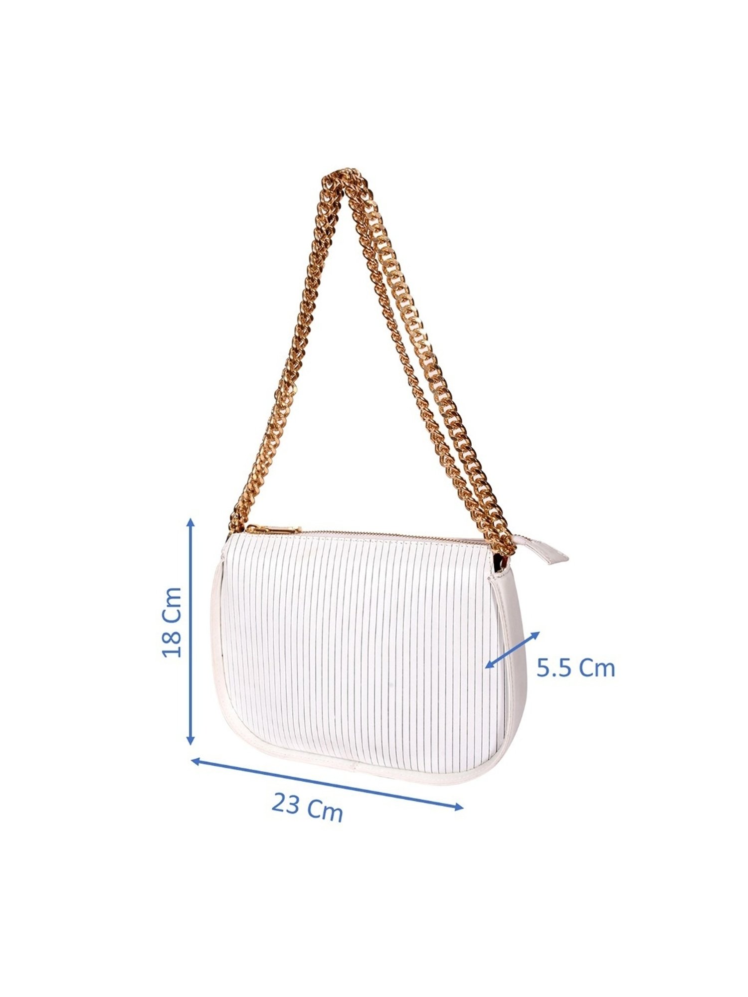 SASSORA MEI White Leather Textured Medium Shoulder Bag