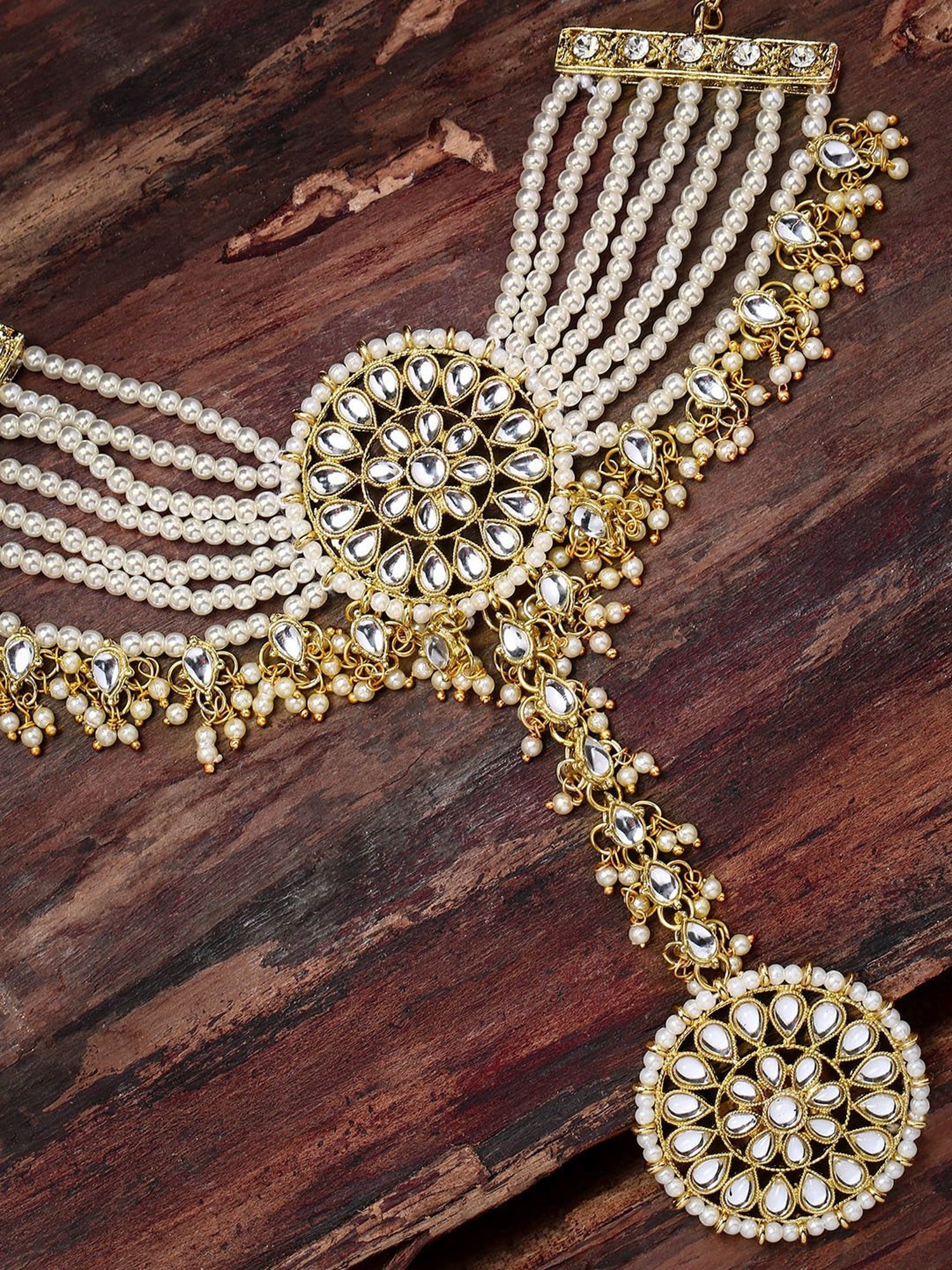 Zaveri Pearls Gold Tone Kundan & Pearls Mesmerising Hand Harness-ZPFK9442