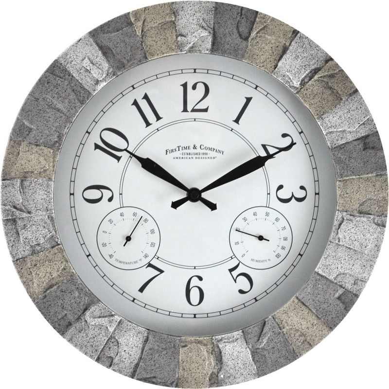 14" First Time Stoneybrook Outdoor Wall Clock Charcoal