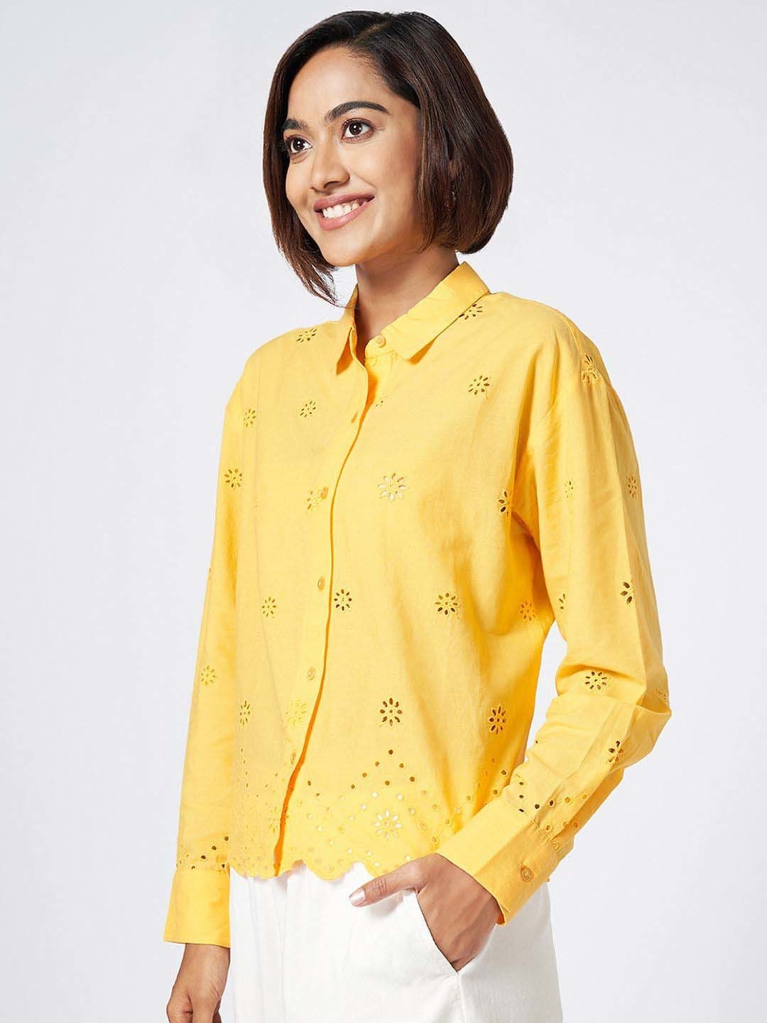 Honey by Pantaloons Yellow Self Pattern Shirt