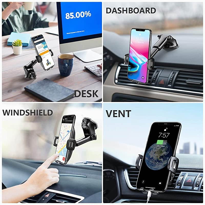 Ultra-Durable] Cell Phone Holder for Car, Universal Car Phone Mount Dashboard Windshield Vent Compatible with iPhone 12 11 Pro Max XS X XR 8 SE, Samsung Galaxy S20+Ultra S10 Note 10 Plus &All
