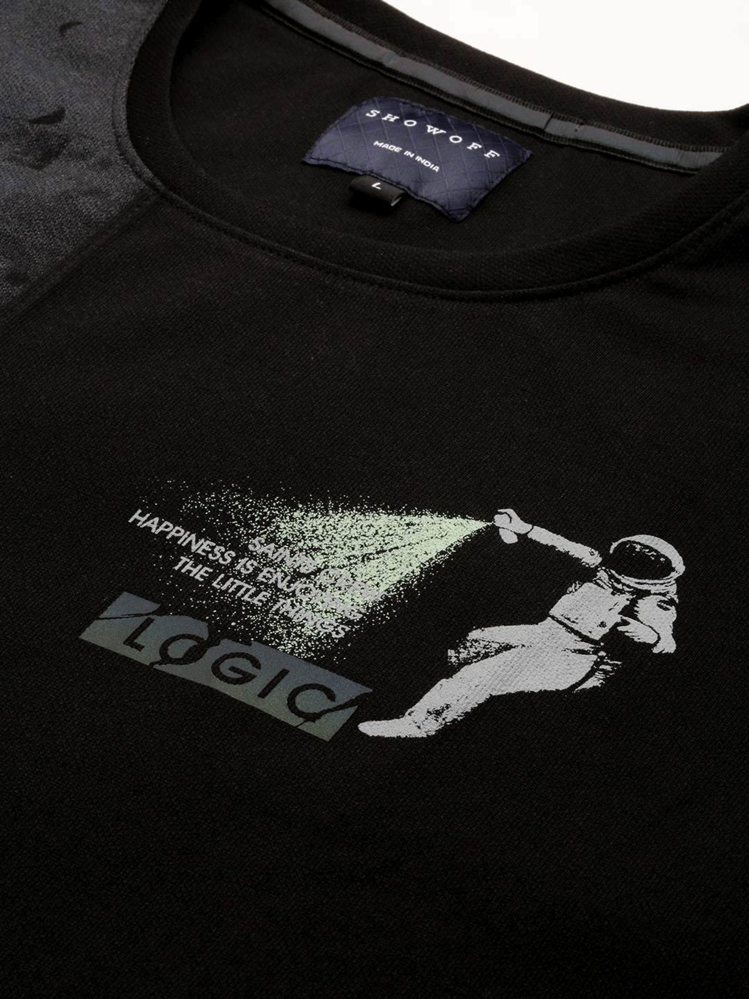 SHOWOFF Black Slim Fit Printed Sweatshirt