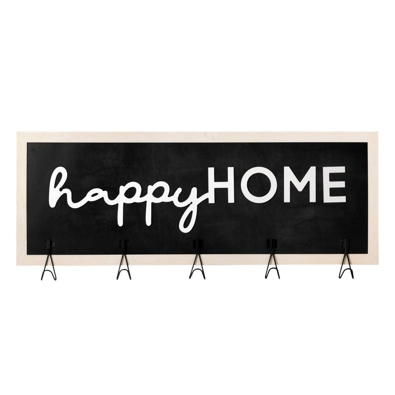 5 Hook Rustic Happy Home Framed Coat Rack - Crystal Art Gallery
