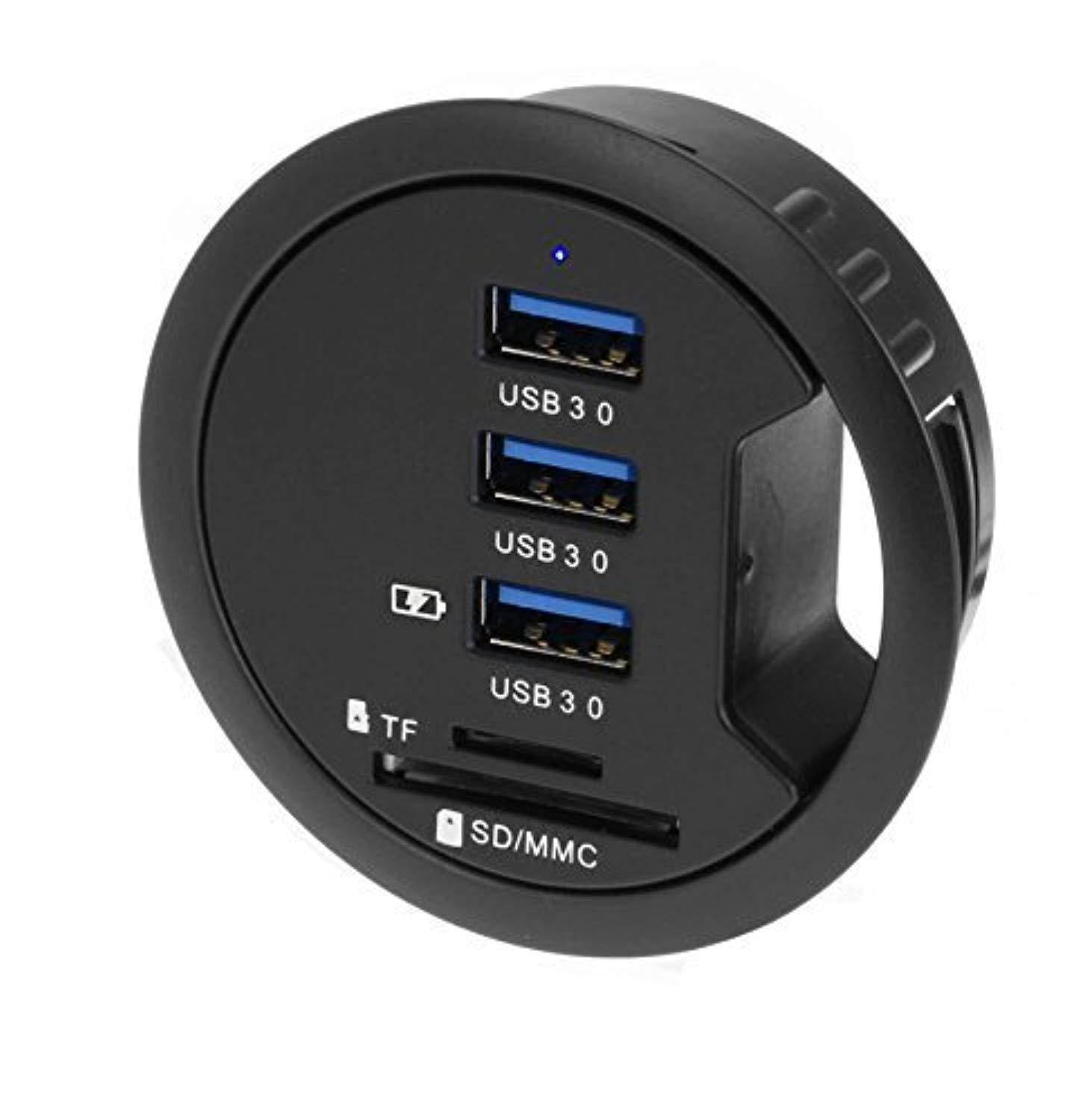 SEDNA - 2.5" Grommet Hole - In Desk - USB 3.1 Gen I 3 Port Hub/ BC 1.2 USB Charger with SD Card Reader