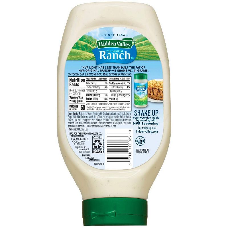 Hidden Valley Easy Squeeze Original Ranch Light Salad Dressing & Topping - Gluten Free - 20fl oz