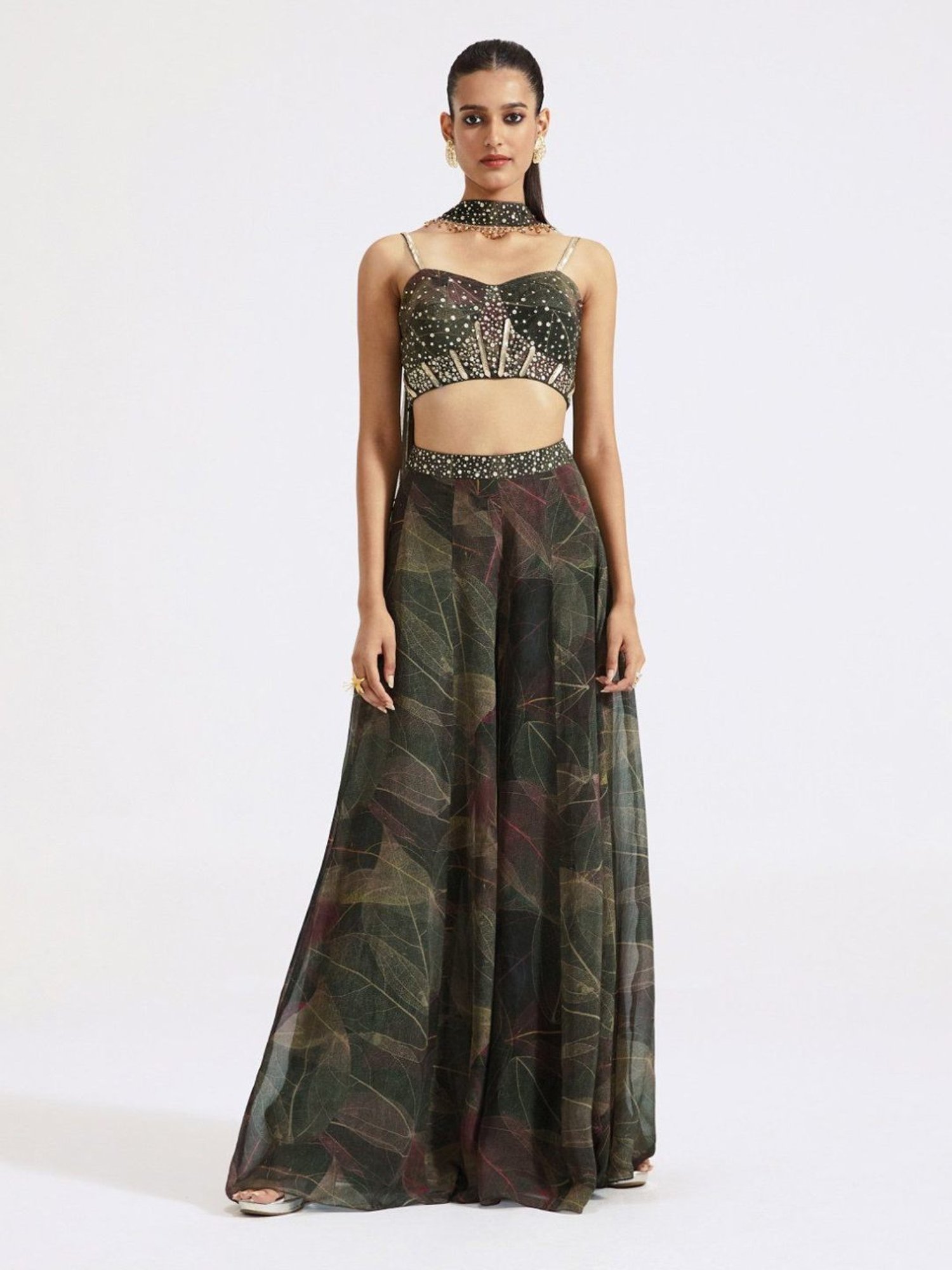 Basanti Kapde aur Koffee Green Evolve Sharara with Blouse and Dupatta