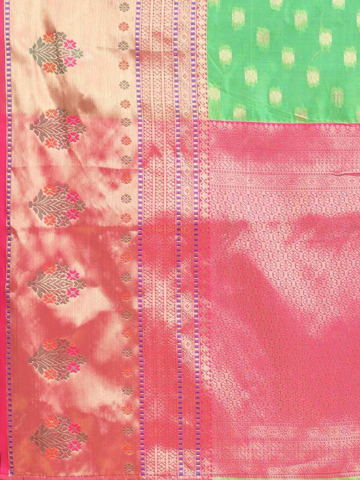 Silk Land Green Silk Woven Saree With Unstitched Blouse