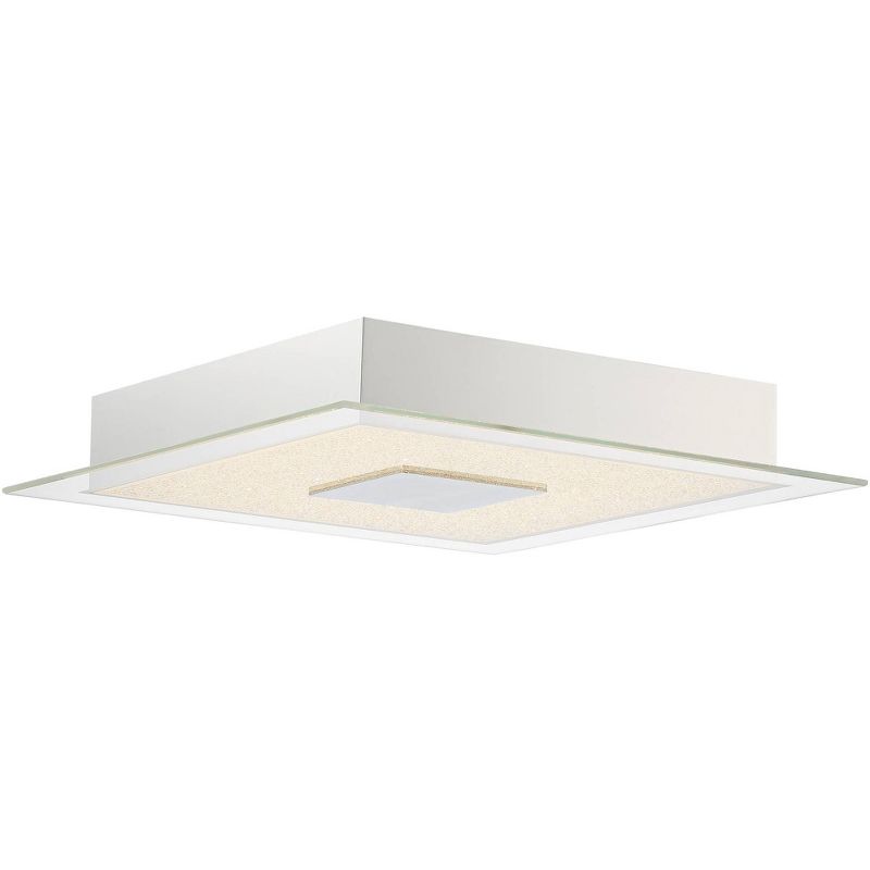 Possini Euro Design Modern Ceiling Light Flush Mount Fixture LED Chrome 13 3/4" Wide Crystal Sand for Bedroom Kitchen Living Room