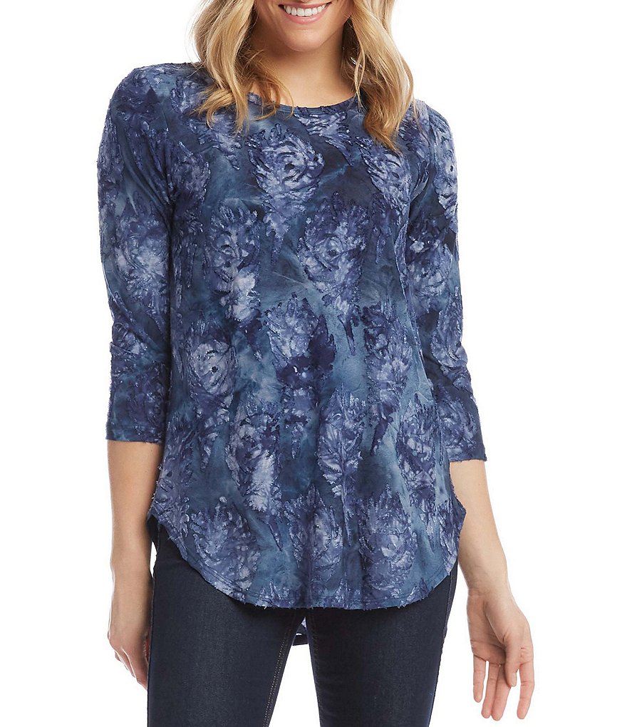 Karen Kane Tie-Dye Jacquard Burnout Shirttail Tee