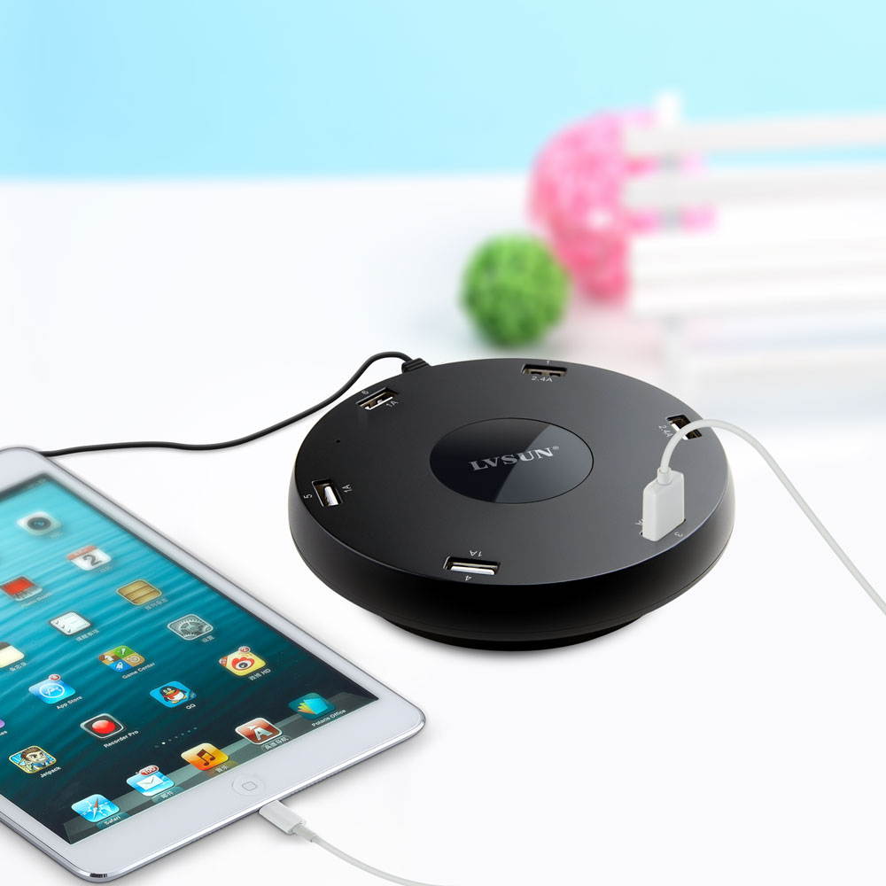 Lvsun ETL Certificated 51w 10.2a(2.4a*3+1a*3) 6 in 1 Charging Hub Universal 6 Port Travel USB Charger Fit for Iphone 6, 6 Plus, 5s 5c 5, Ipad Air,  Mini, Galaxy S6 and S6 Edge, S5 S4, Tab, Lg, etc