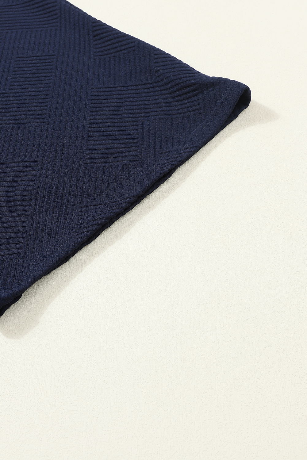 Navy Blue Textured Loose Slouchy Long Sleeve Top and Pants Set