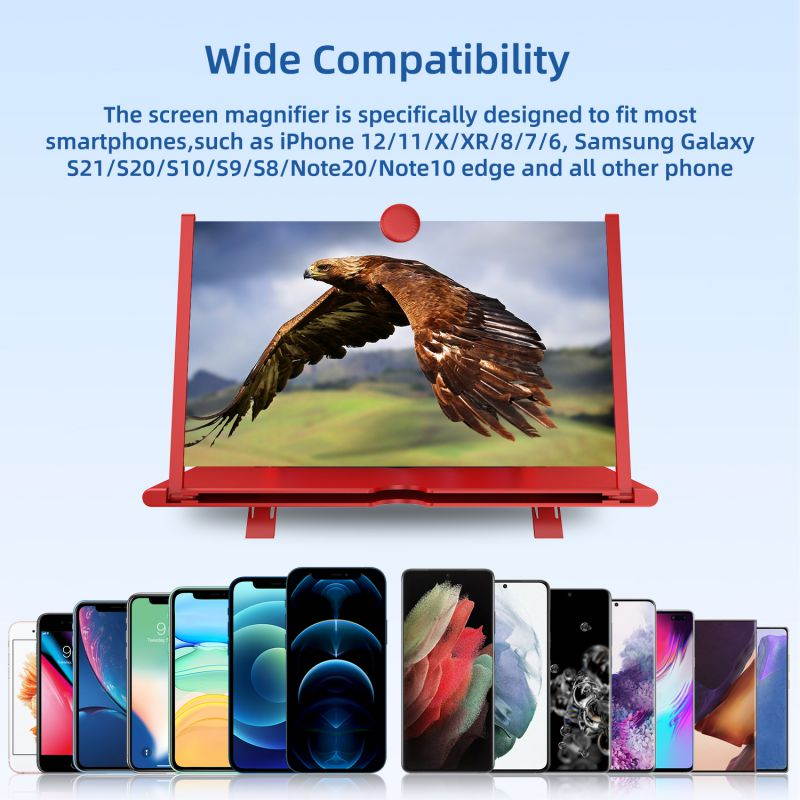 Donwell 12" Mobile Phone Screen Magnifier 3D HD Video Amplifier Pull-out Stand Bracket For Apple iPhone 11/11Pro/11Pro Max/12/12 Pro/12 Pro Max,For Samsung Galaxy Note 20/20 Ultra/Note 10+/10+5G