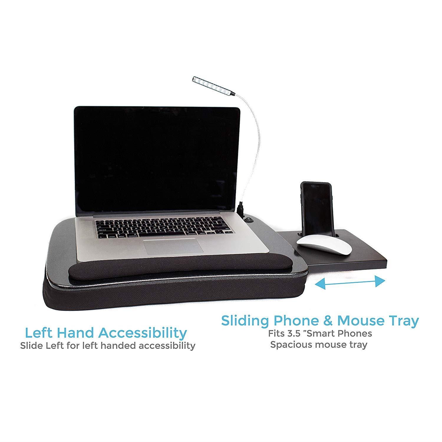 Sofia + Sam Multi Tasking Memory Foam Lap Desk with USB Light (Black Top) | Supports Laptops Up to 15 Inches