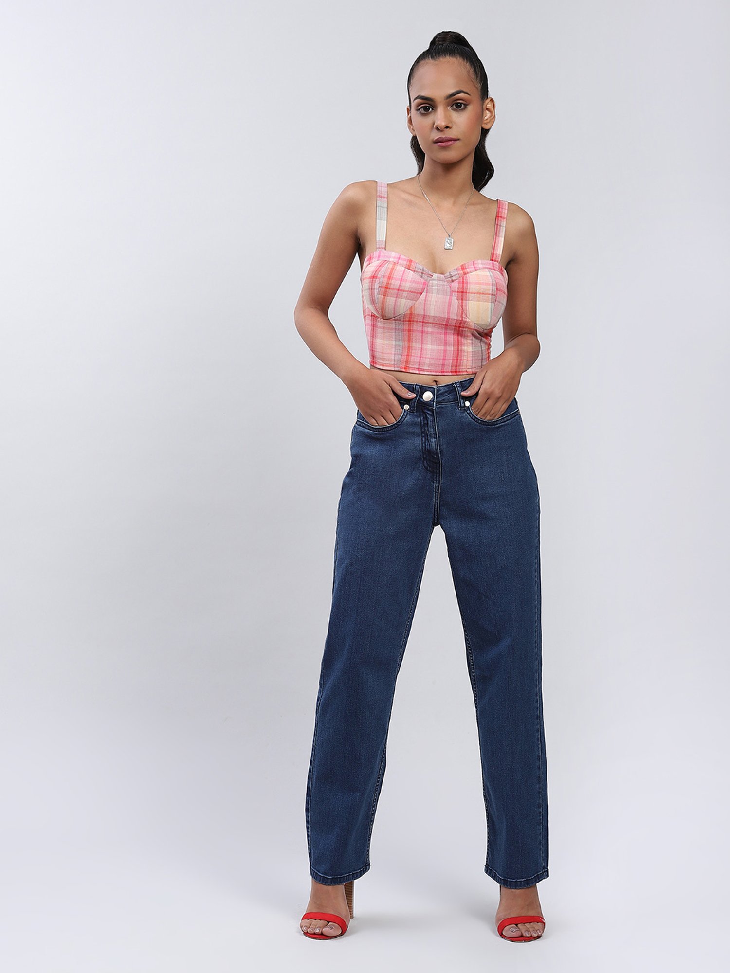 Label Ritu Kumar Pink Check Crop Top