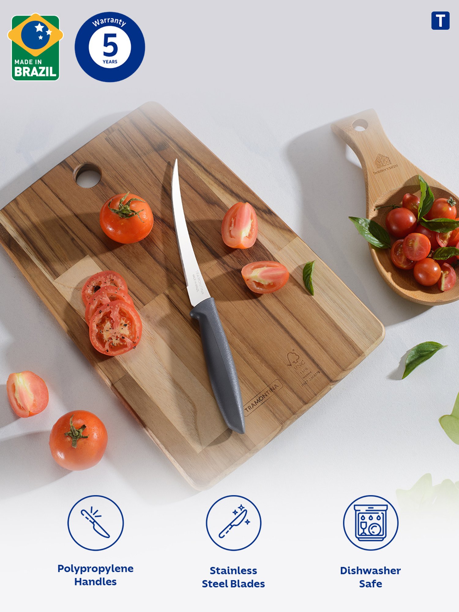 Tramontina Plenus Stainless Steel Tomato Knife 12cm/4.7" Grey serrated Edge Kitchen Knife