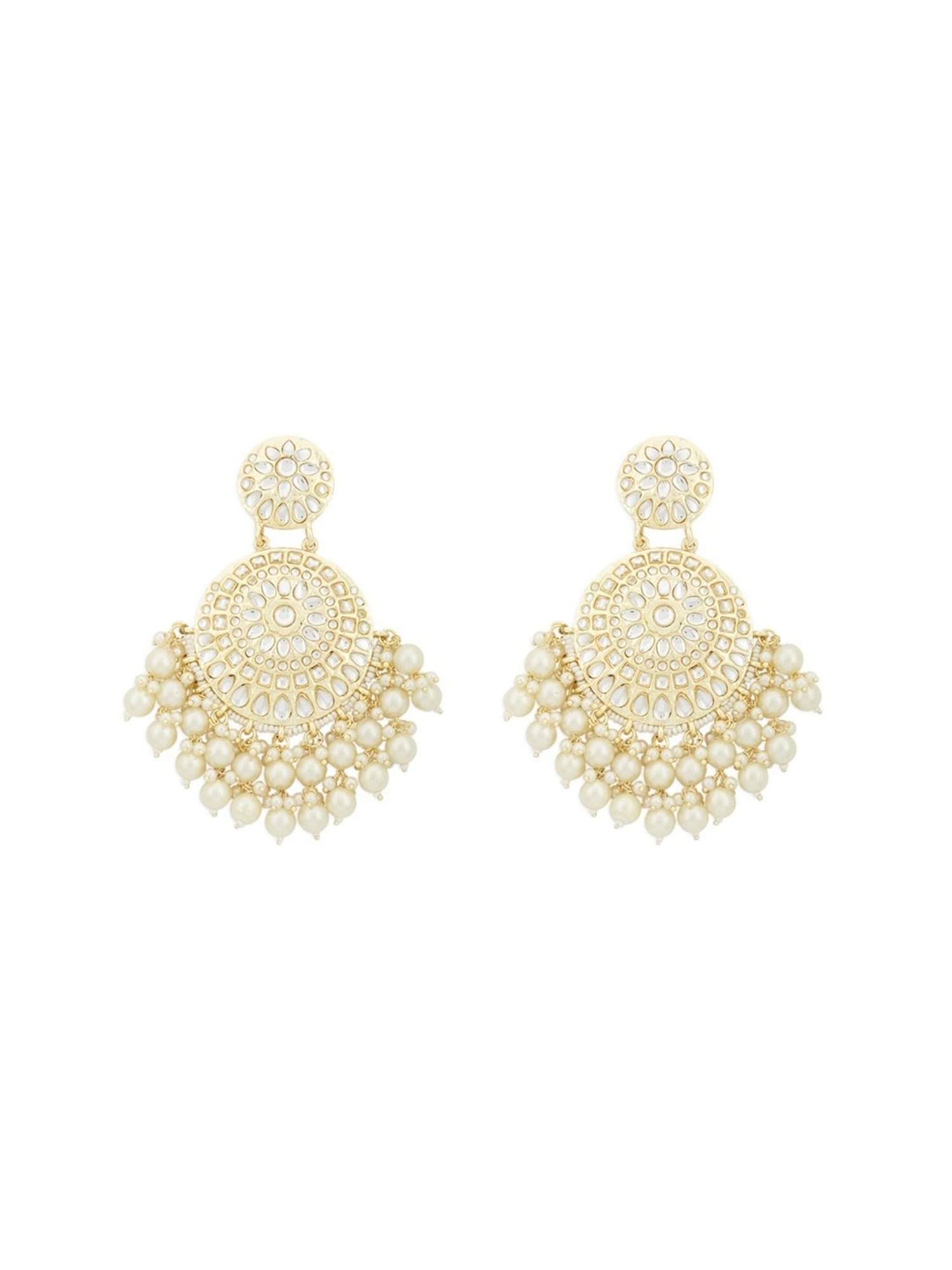 Zaveri Pearls Gold Tone Traditional Kundan & Cluster Pearls Dangler Earrings - ZPFK13153