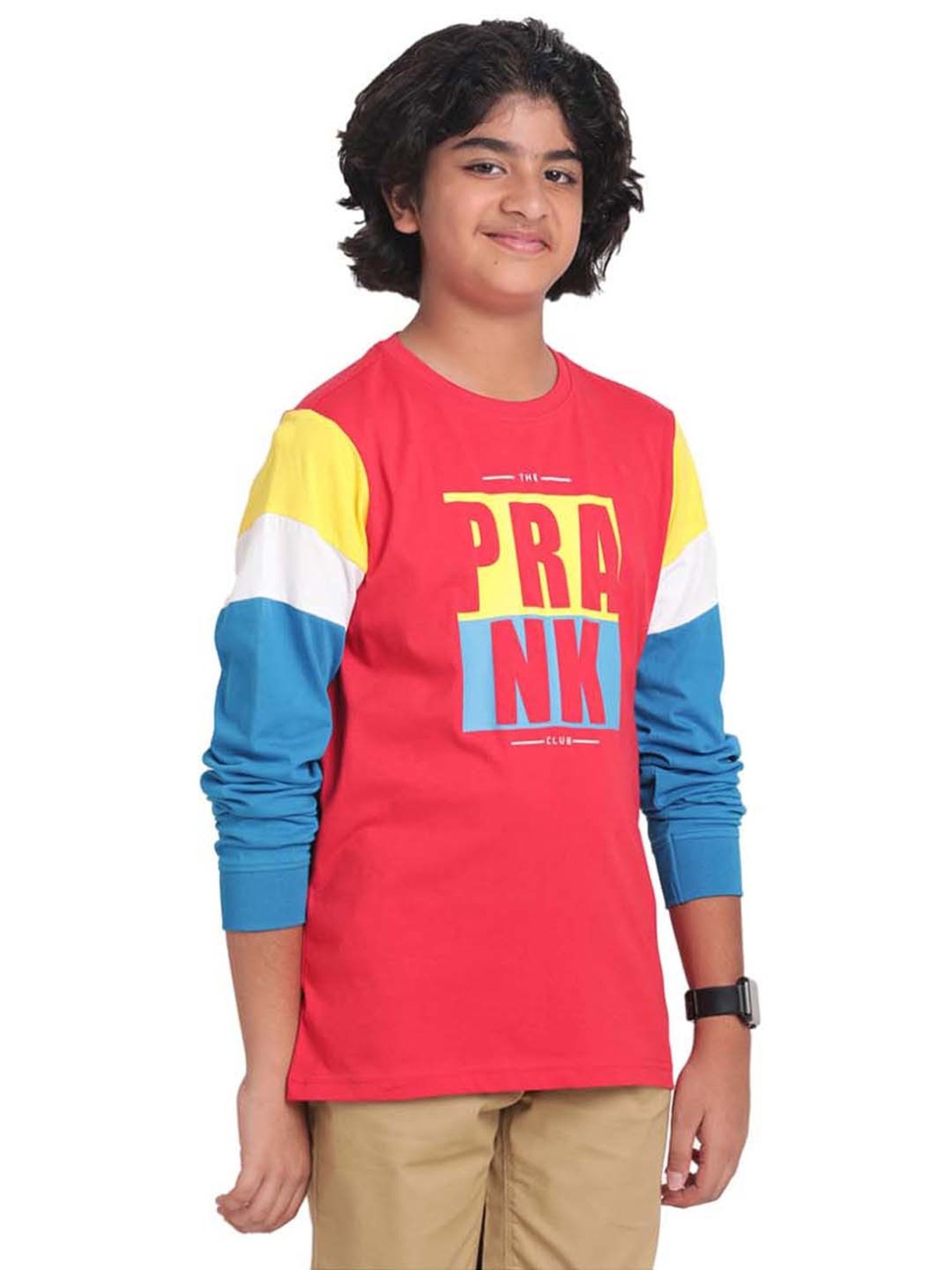 Indian Terrain Kids Red & Blue Cotton Printed Full Sleeves T-Shirt