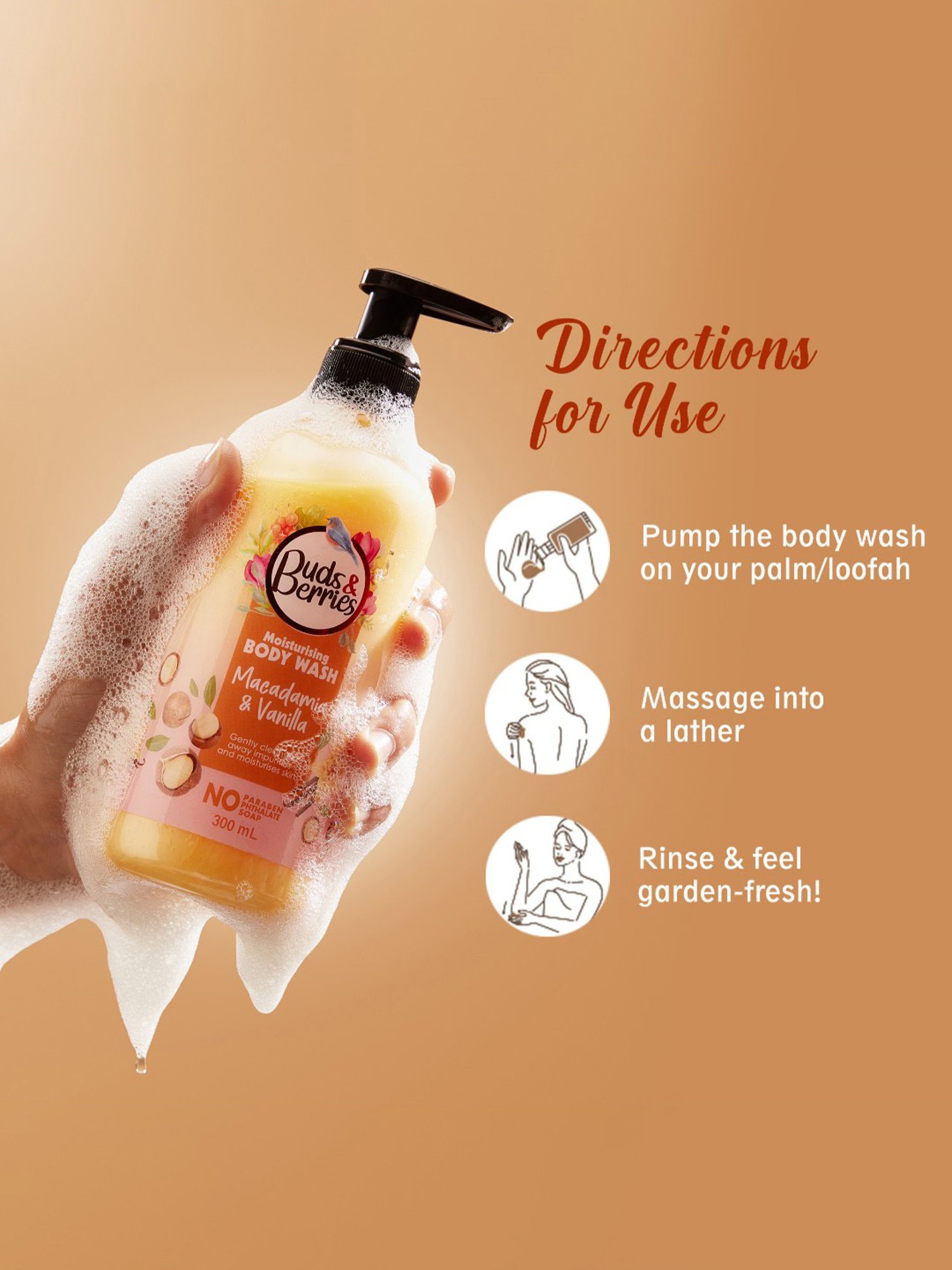 Buds & Berries Macadamia & Vanilla Moisturising Body Wash - 300 ml