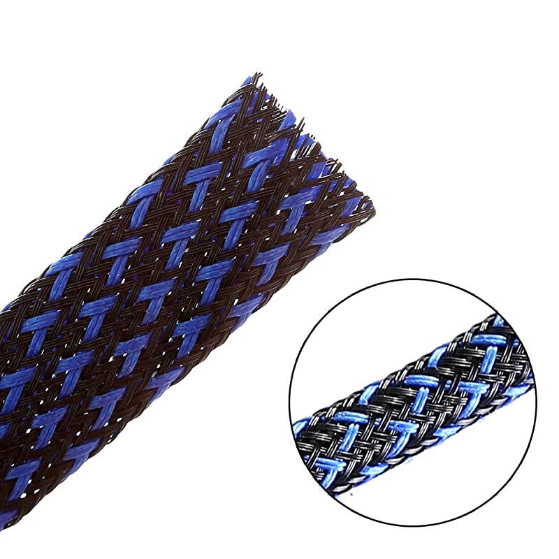25ft 1 inch PET Expandable Braided Sleeving Blackblue  braided cable sleeve