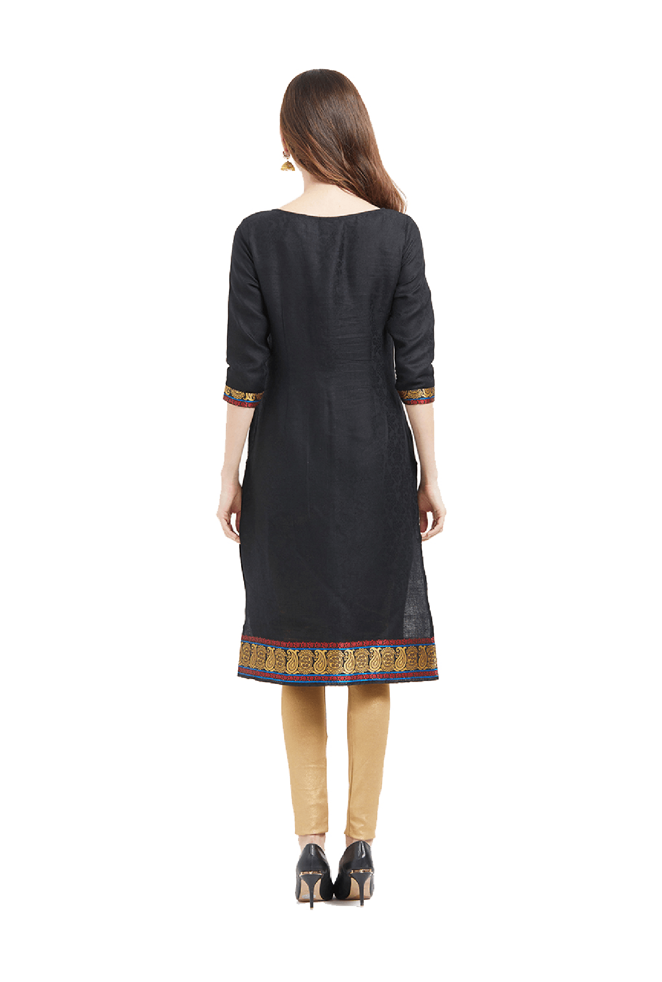 Fusion Beats Black Cotton Kurta