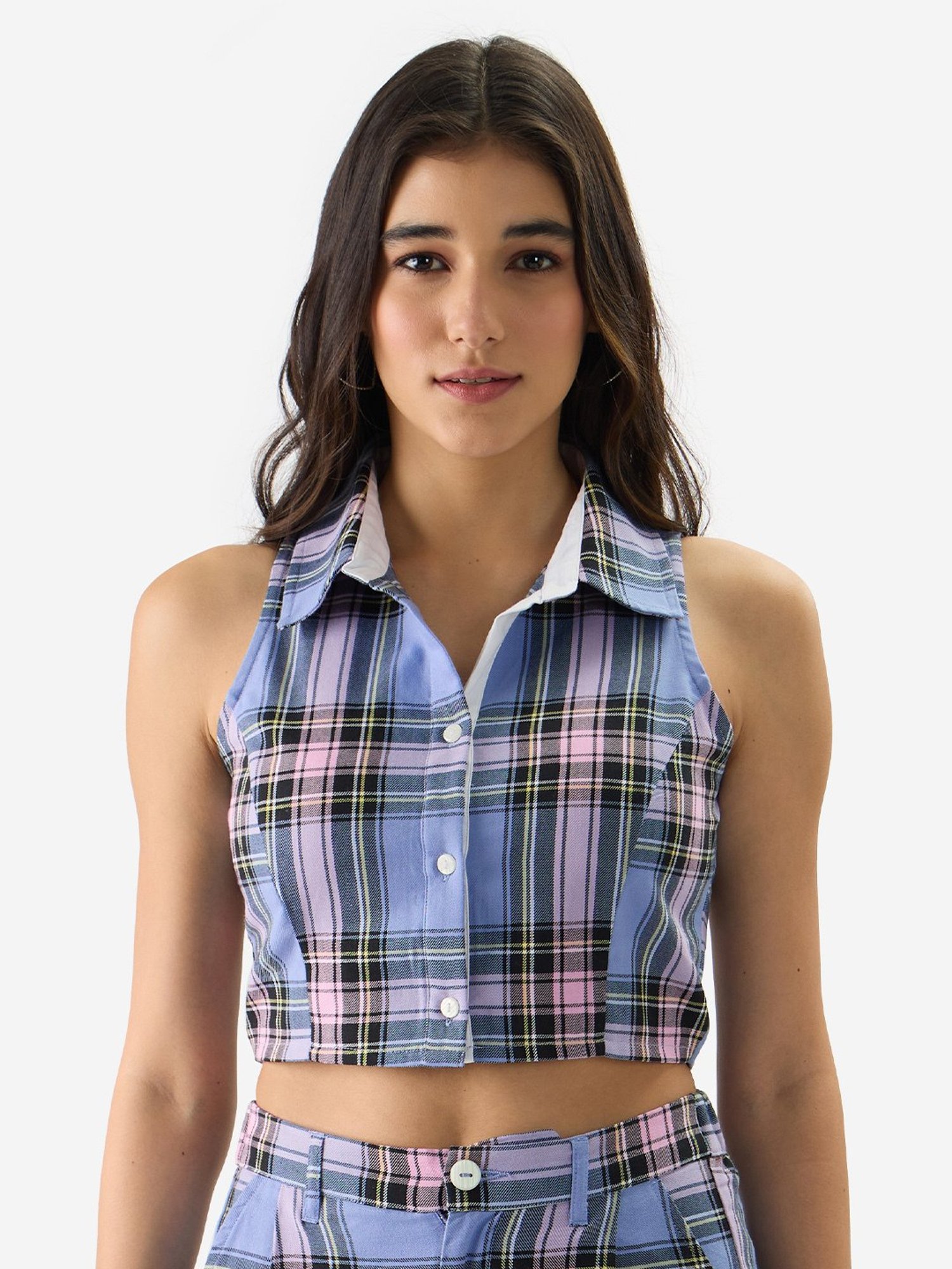 The Souled Store Multicolor Checks Crop Top