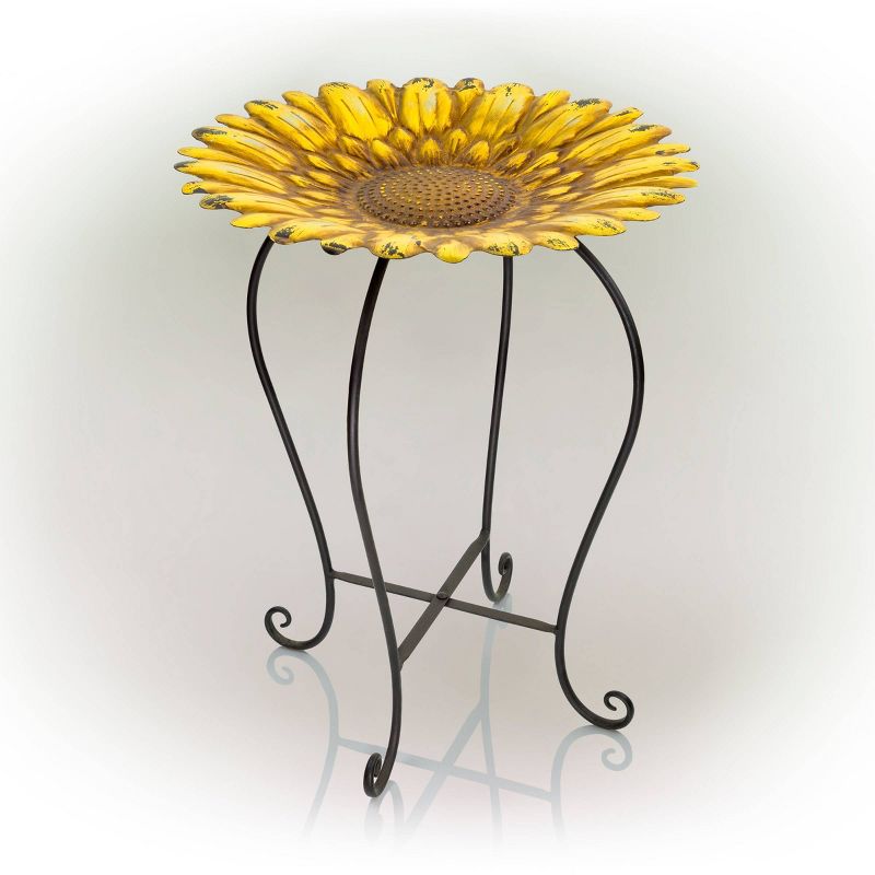 Alpine 19" Embossed Iron/Glass Sunflower Birdbath Yellow
