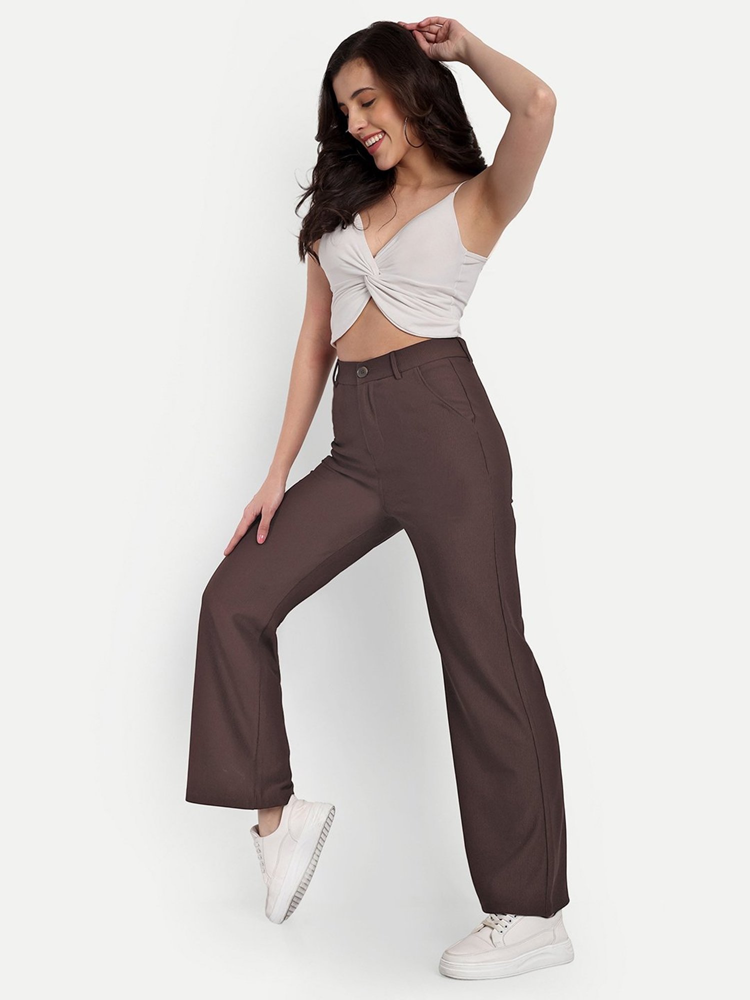 Broadstar Brown Straight Fit High Rise Corduroy Trousers
