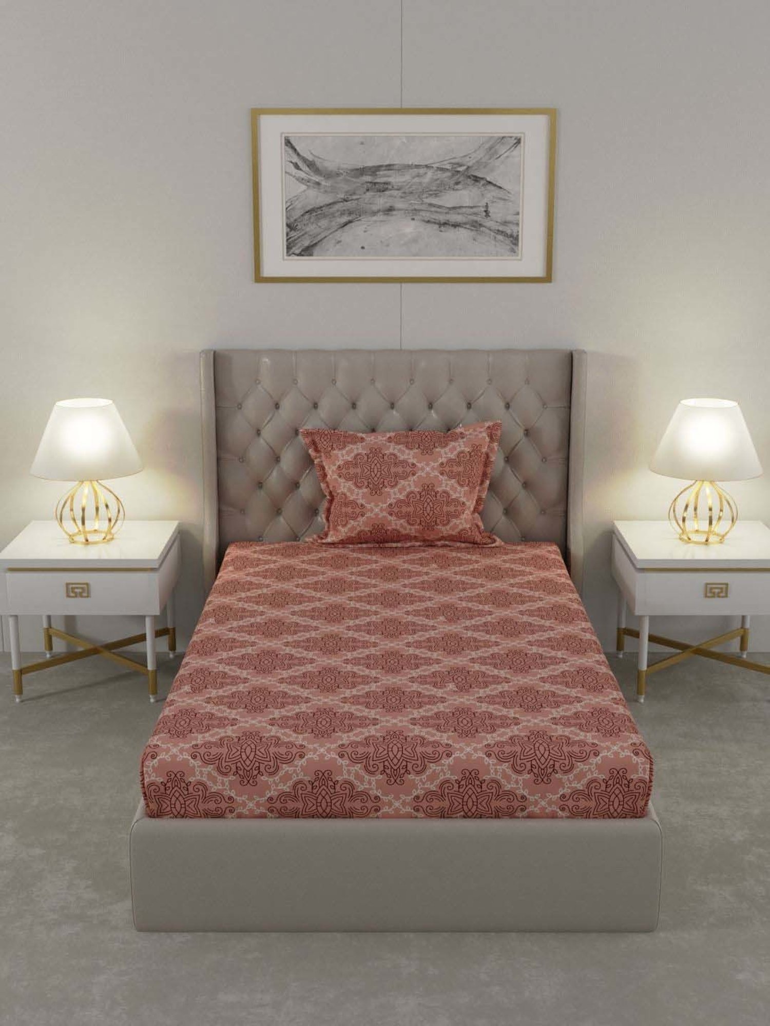 Raymond Home Delight Light Brown 104 TC Cotton Single Bedsheet with 1 Pillow Cover