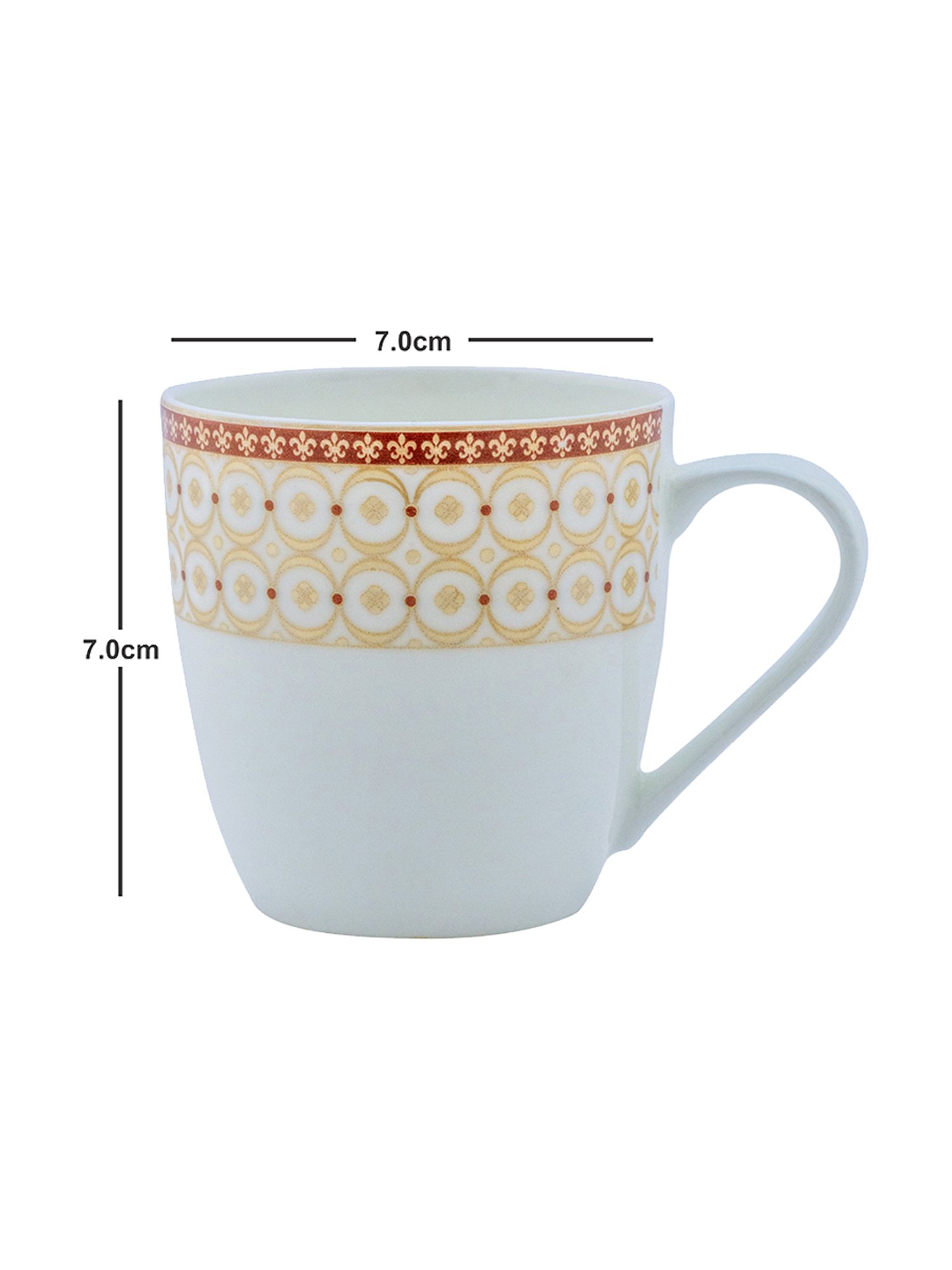 SONAKI Printed White Bone China Coffee Mug - Set of 6 (180ml)
