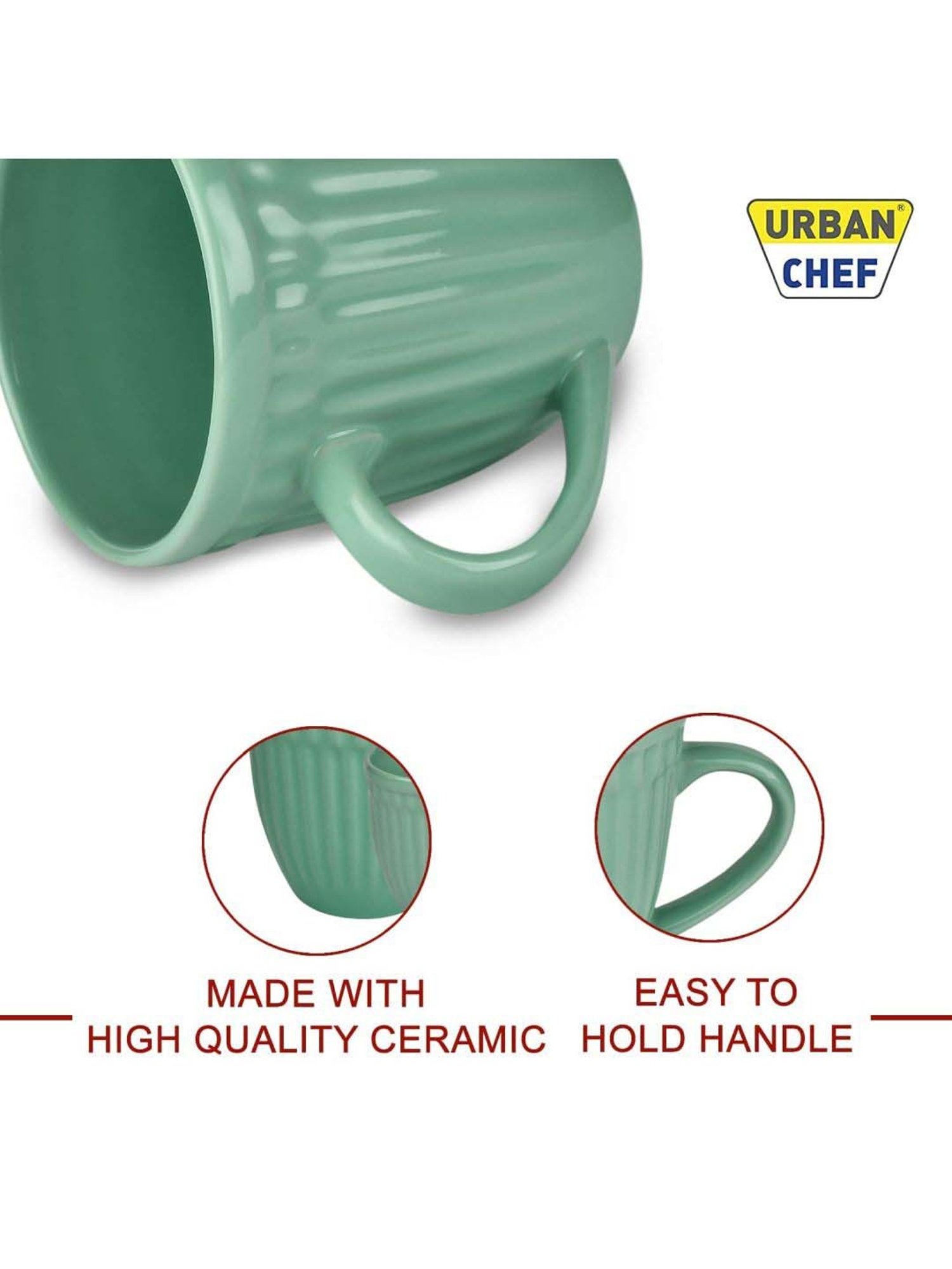 Urban Chef Green Ceramic Handcrafted Microwave Safe Tea Cup - Set of 4
