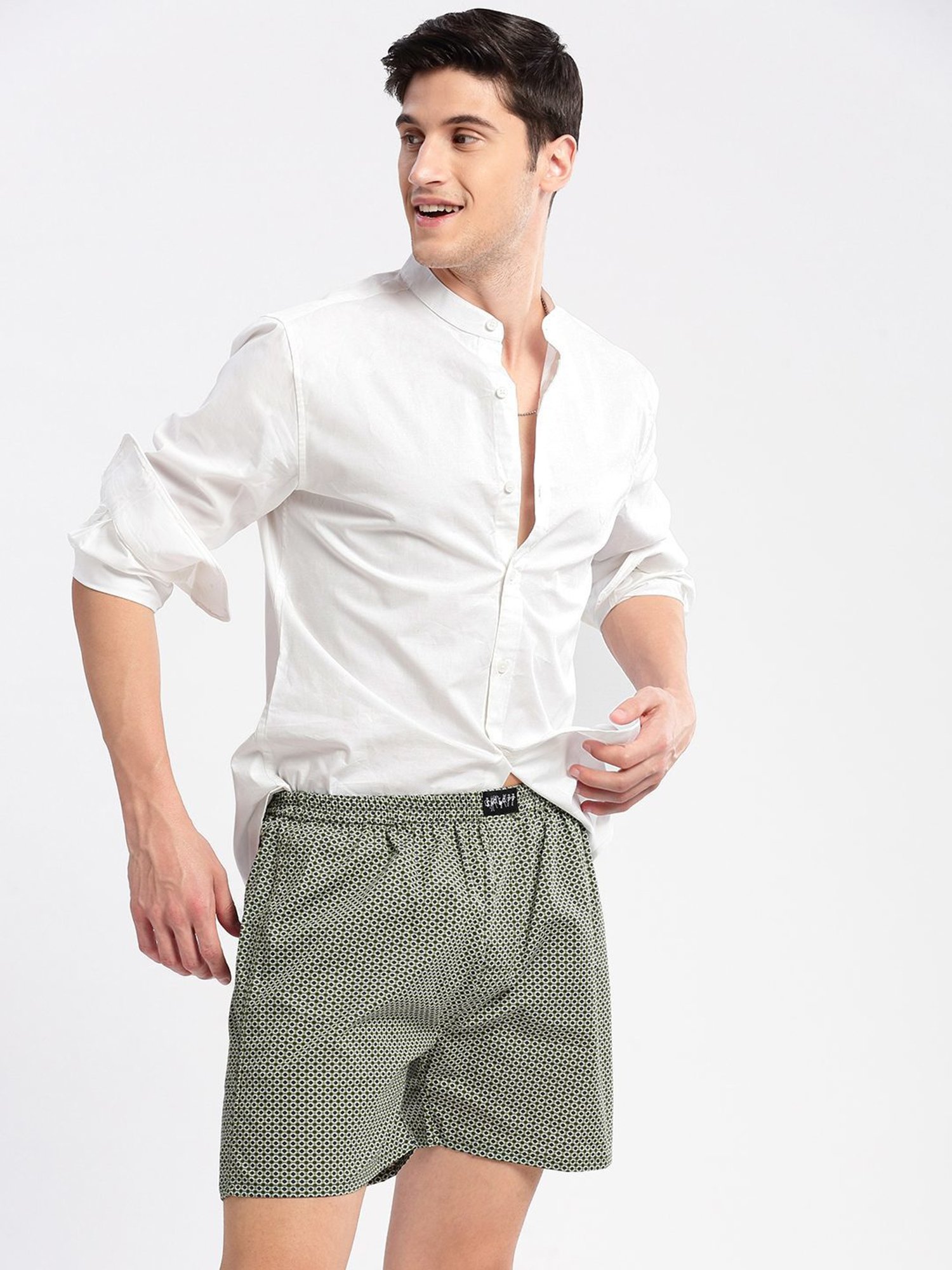 Showoff Olive Cotton Slim Fit Printed Boxers
