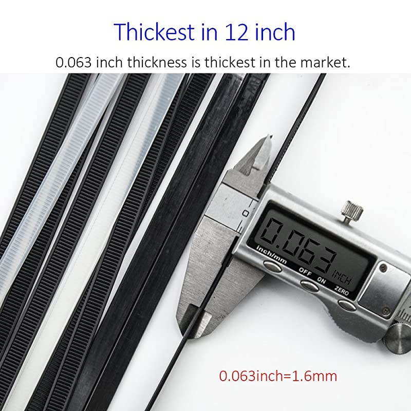 Zip Ties Heavy Duty 12 Inch Ultra Strong Plastic Wire Ties with 120 Pounds Tensile Strength 100 Pieces Nylon Tie Wraps with 03 Inch Width in Black White Indoor and Outdoor UV Resistant