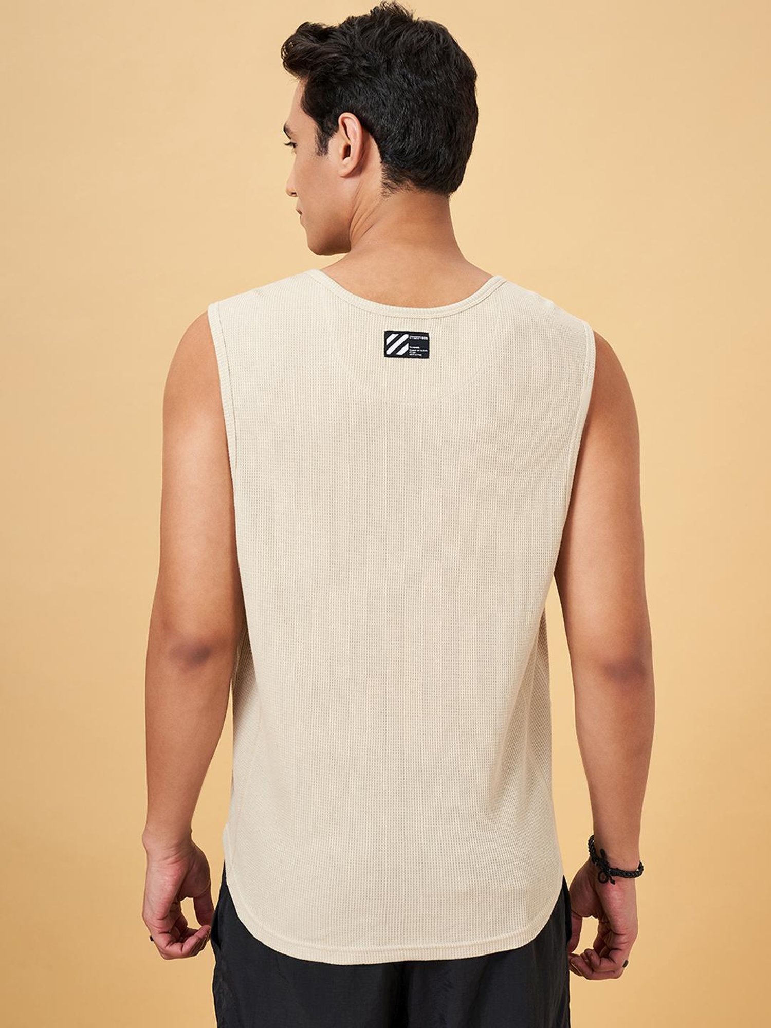 Street 808 By Pantaloons Antique White Cotton Regular Fit Gym Vest