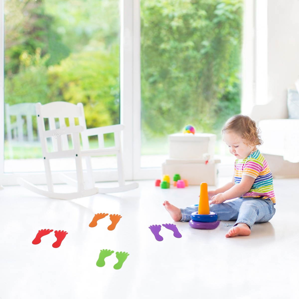 NUOBESTY 9 Pairs Kindergarten Footprints Stickers Small Ankles Floor Stickers Waterproof Adhesive Floor Bathtub Sticker (Mixed Color)