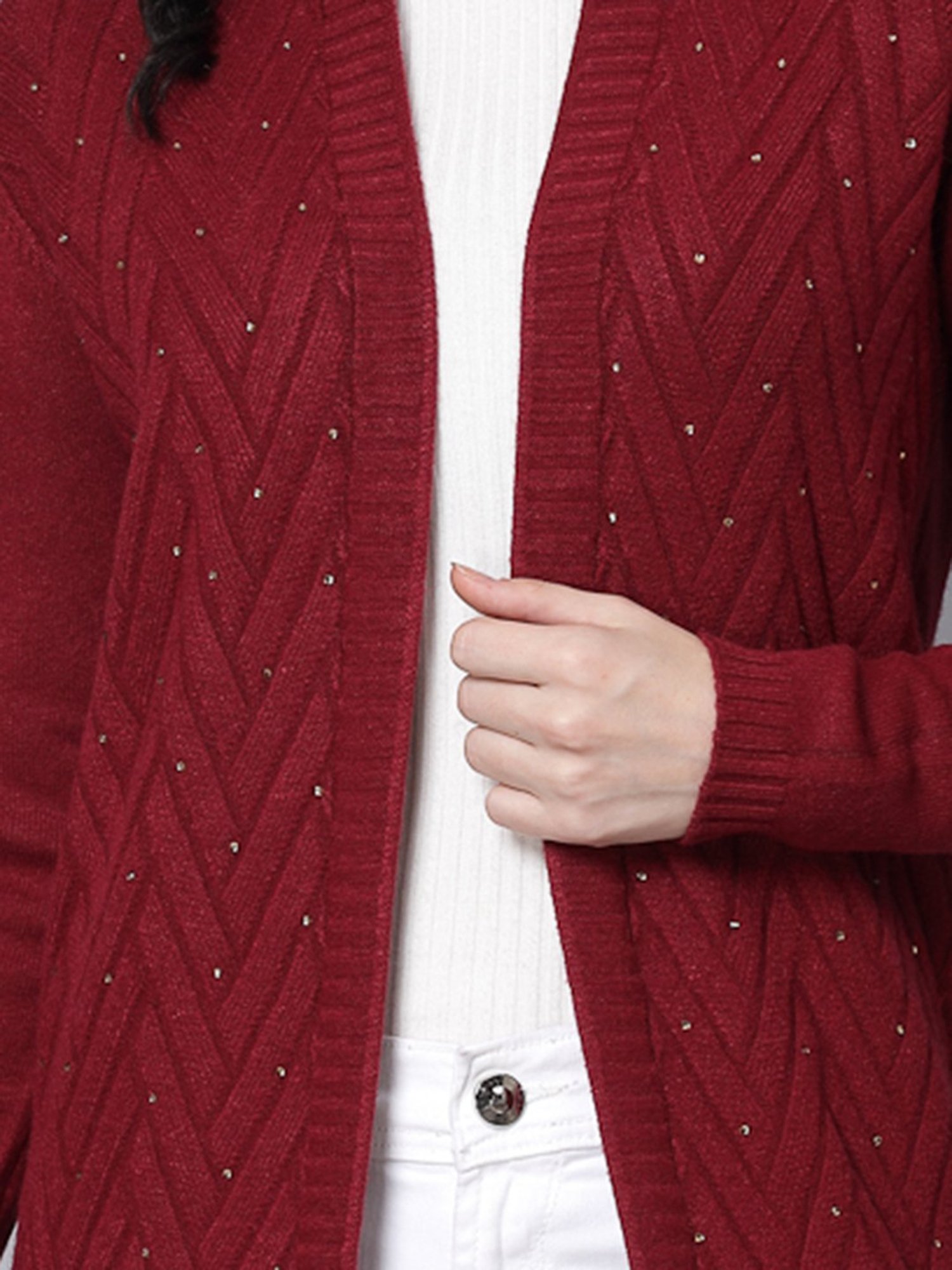 Mafadeny Maroon Long Shrug