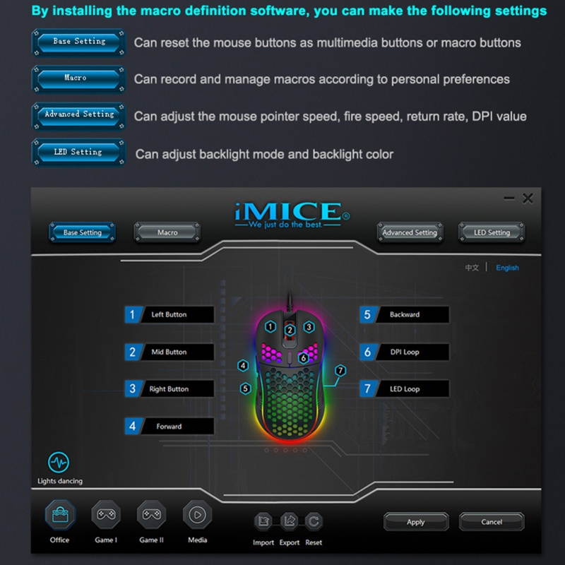 IMICE T98 7200DPI RGB Mouse Onboard Memory Honeycomb Hollow Ergonomic Design Extreme Responsiveness Wired Gaming Mouse for Gaming Computers