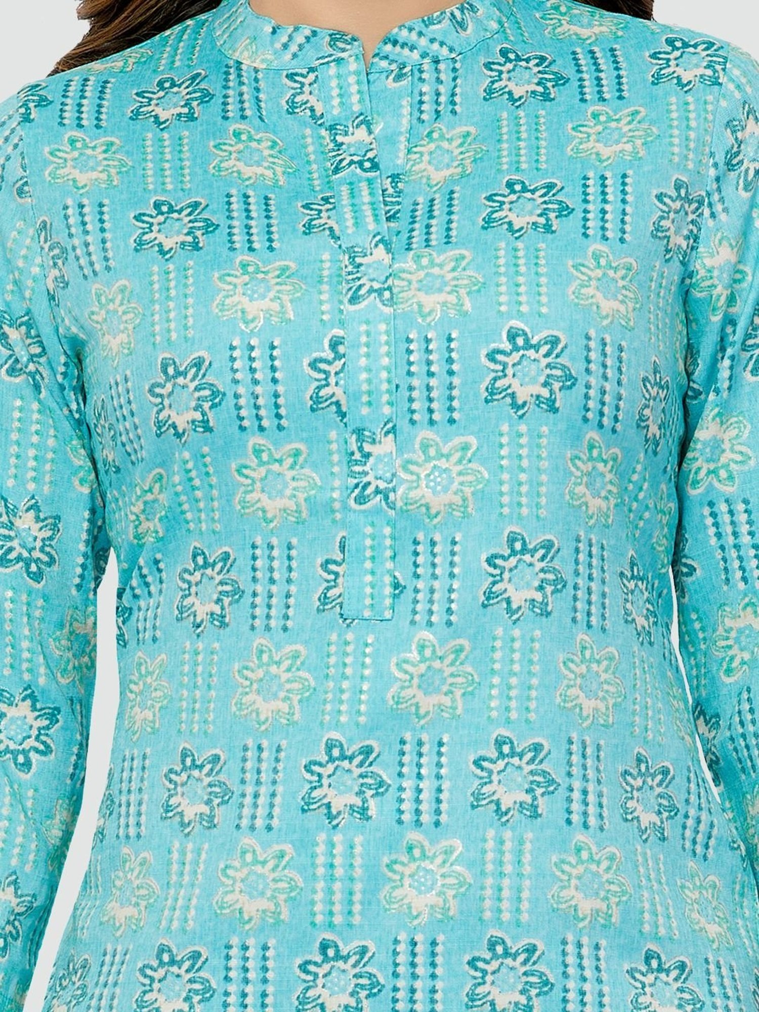 Saree Swarg Blue Floral Print Straight Kurti