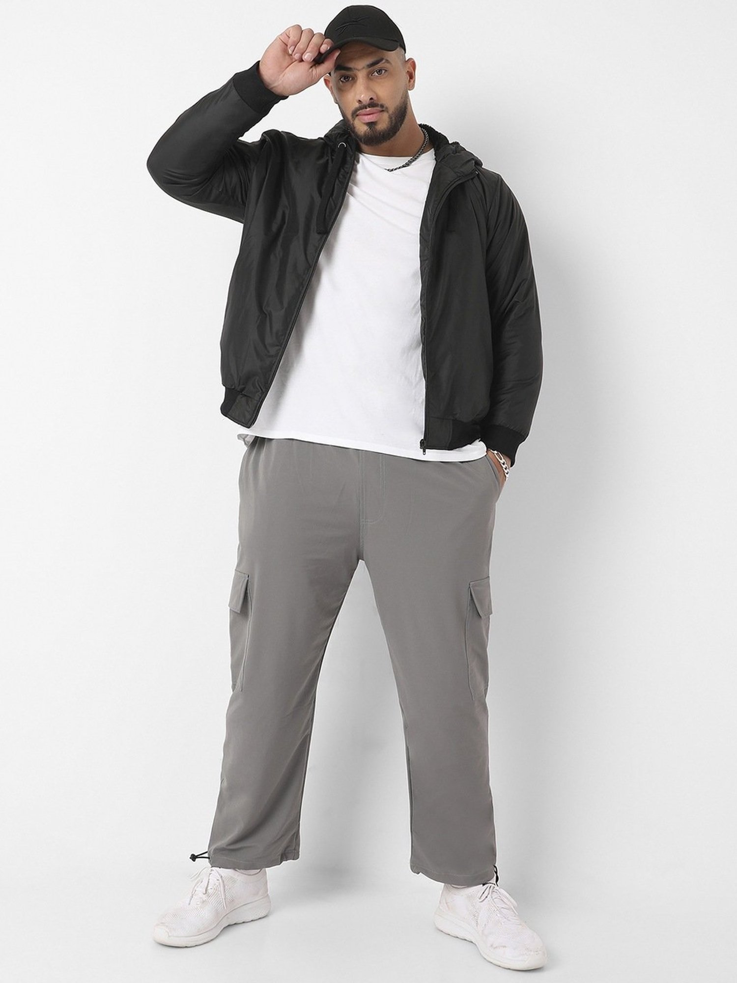 Instafab Plus Black Regular Fit Plus Size Hooded Jacket