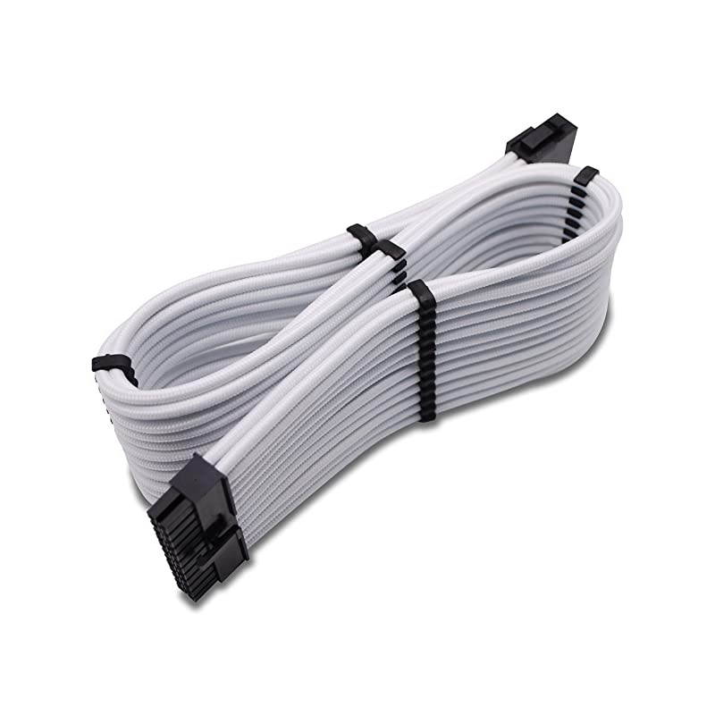 Power Supply Sleeved Cable 24PIN 8PIN 4+4 MB 8PIN 6+2 PCIE Extension Cable Kit 500mm LengthWhite