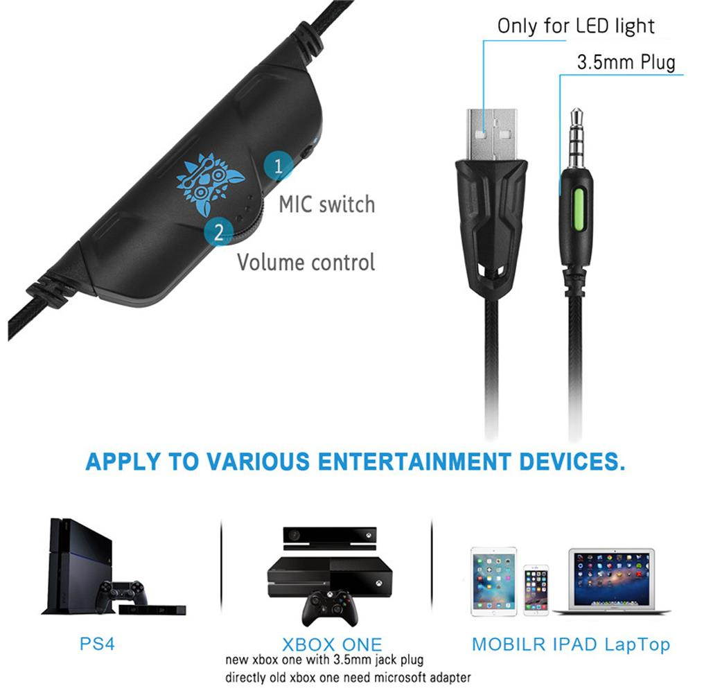 ONIKUMA K5 Best Gaming Headset Gamer Deep Bass Gaming Headphones for Computer PC PS4 Laptop Notebook with Microphone LED - Black & Blue