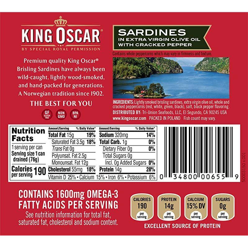 Wild Caught Sardines in Extra Virgin Olive Oil Spicy Cracked Pepper 375 Ounce Pack of 12