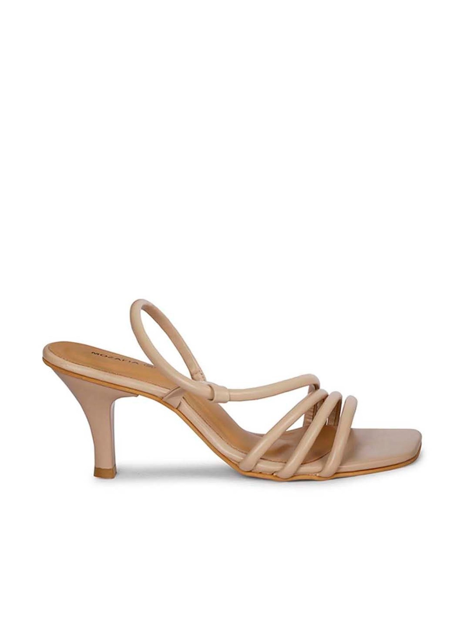 Mozafia Women's Beige Sling Back Stilettos