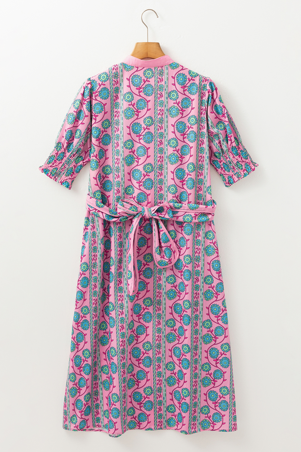 Multicolour Floral Print Split Neck Midi Dress