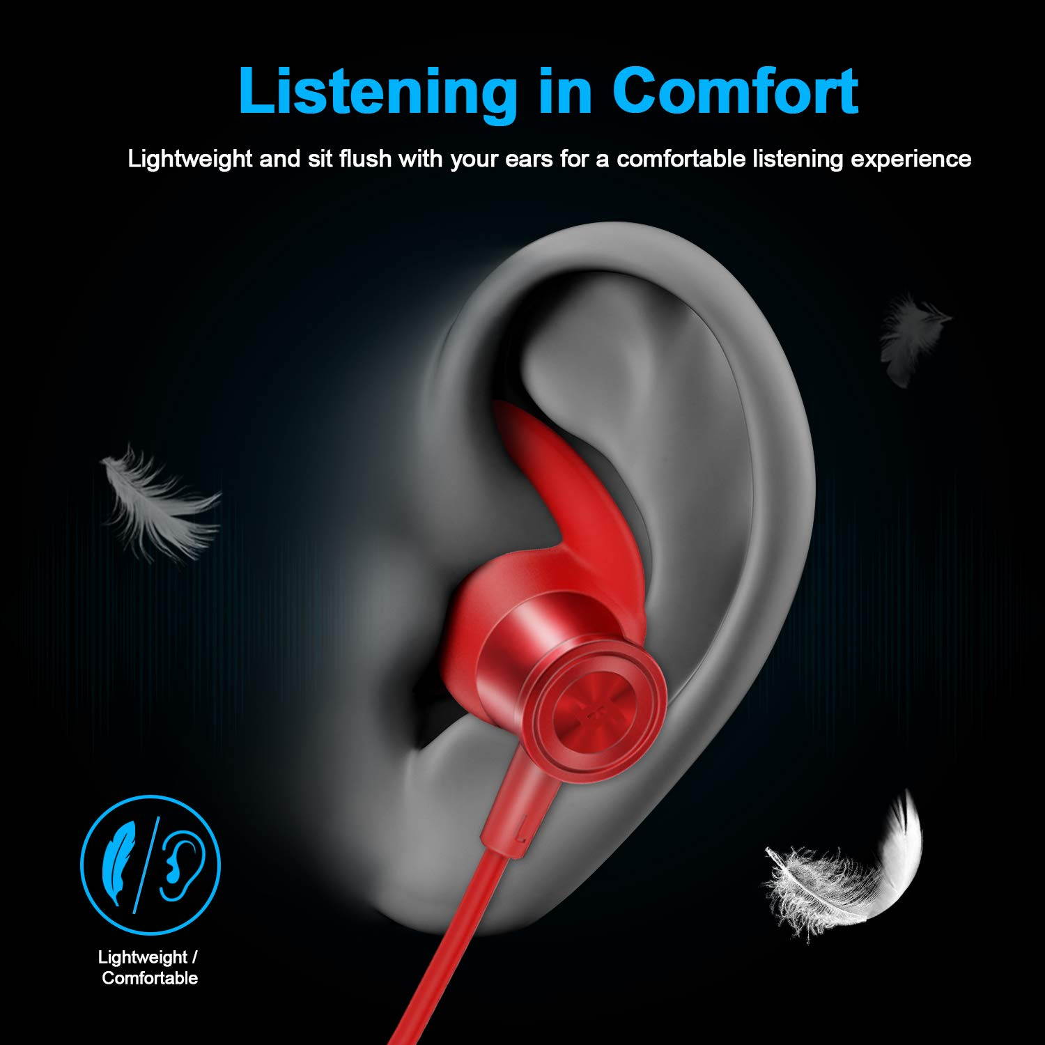 Bluetooth Headphones, Lightweight Wireless Earbuds with Magnetic Connection, IPX5 Water Resistant Bluetooth 5.0 Sports Earphones for Running, Built-in Mic, 8 Hrs Work Time Built-in magnets