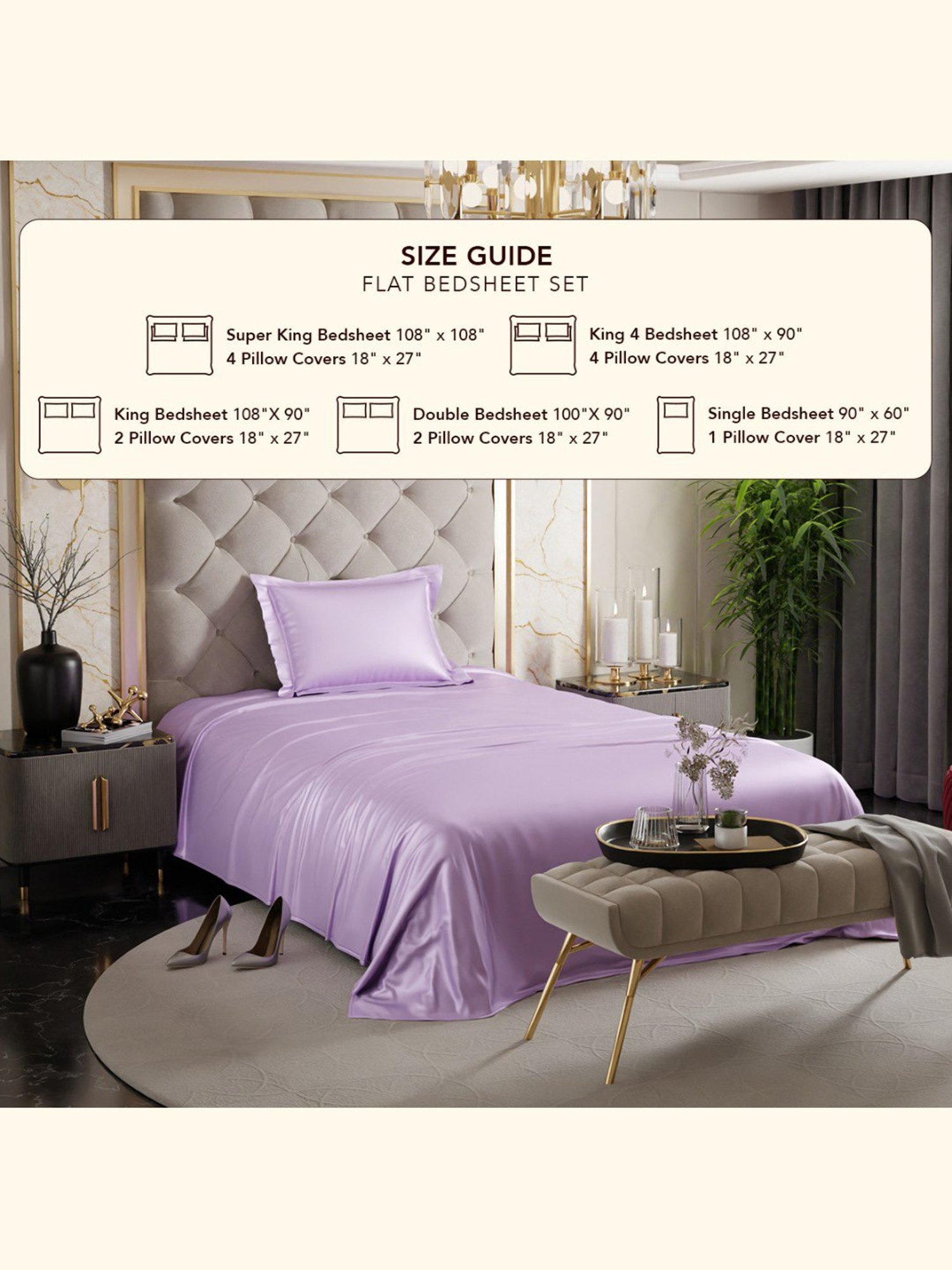 Stoa Paris Lilac Polyester 300 TC Date Night Single Bedsheet With Pillow Cover