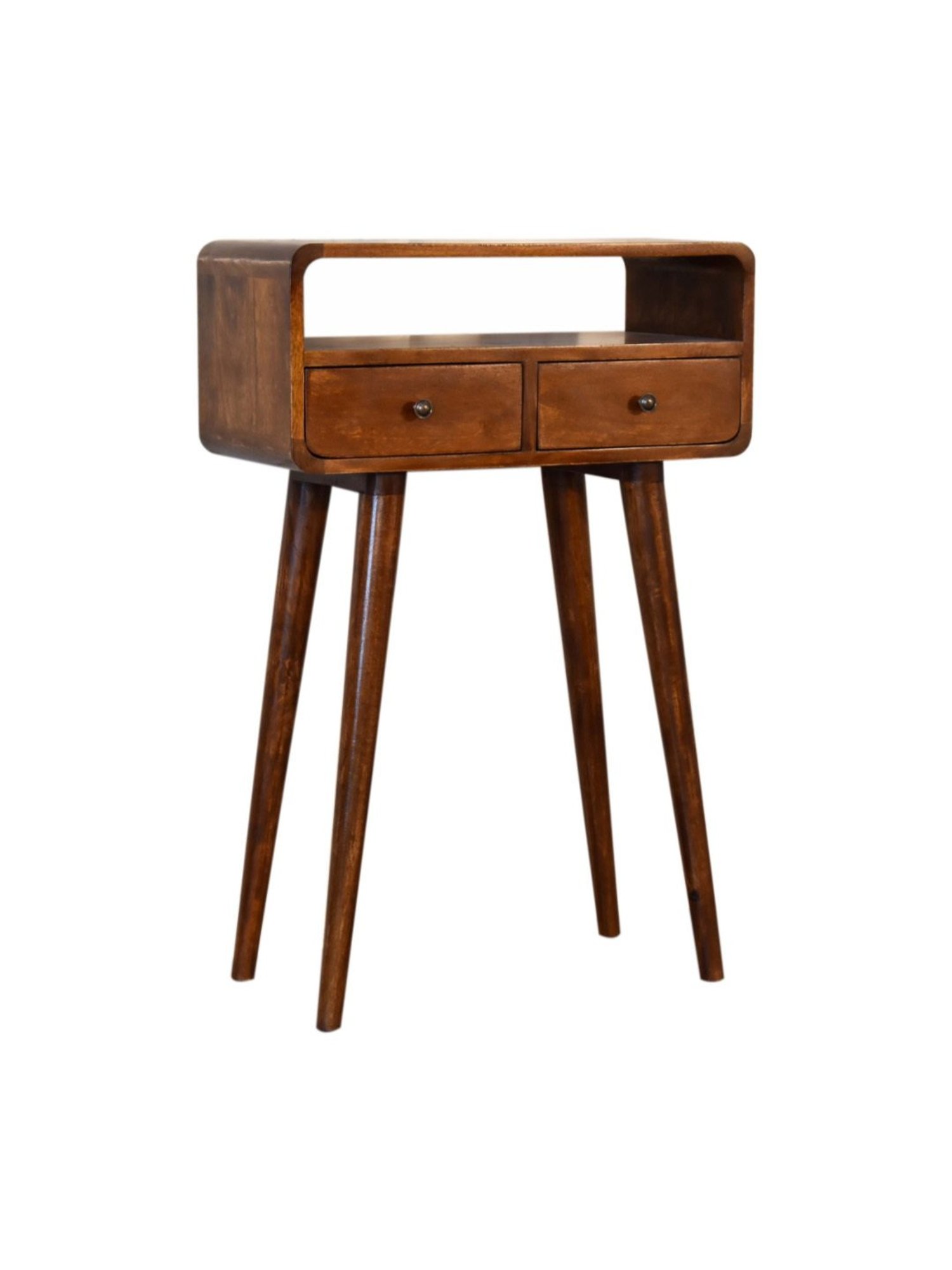 Artisan Furniture Mini Chestnut Brown Wood Curved Console Table