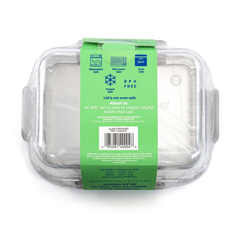 Weight Watchers 2 Section Glass Portion Control Lunch Container with Lid